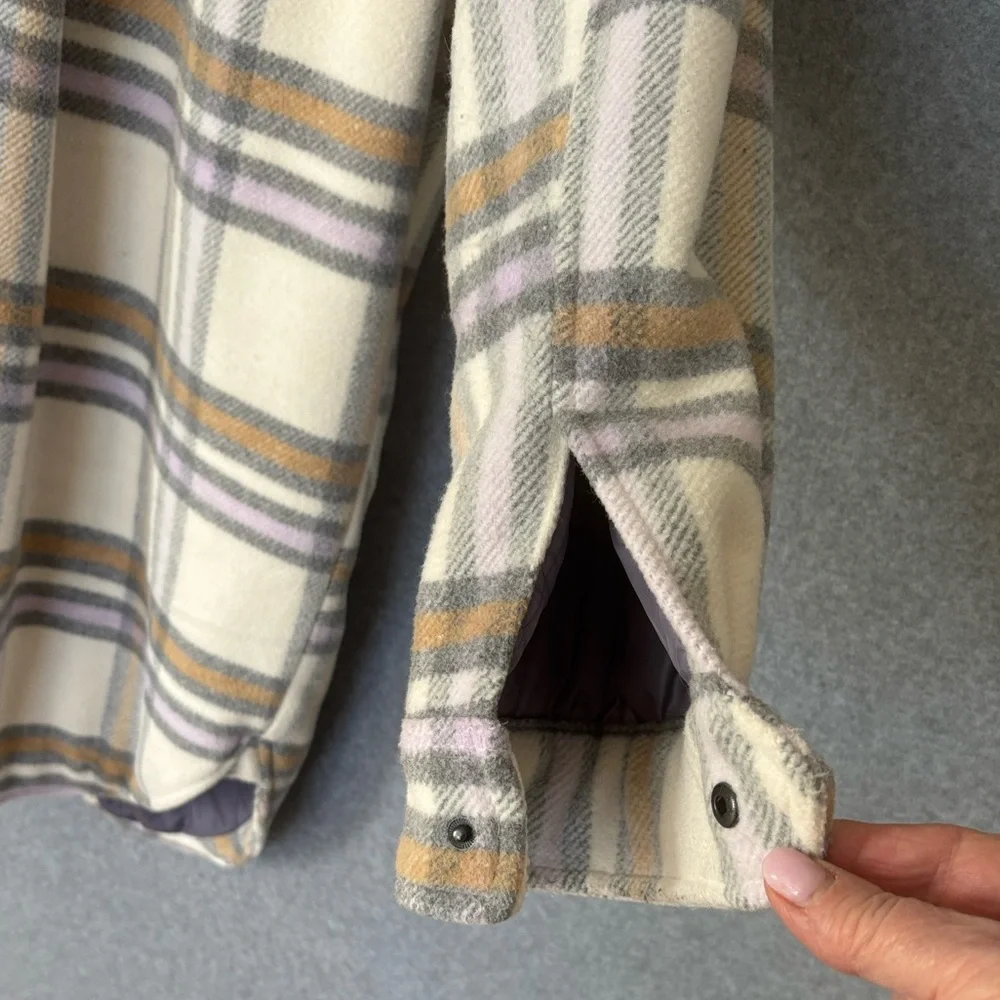 Anthropologie Hooded Plaid High Pile Fleece Lined Shirt Jacket L - Picture 6 of 12